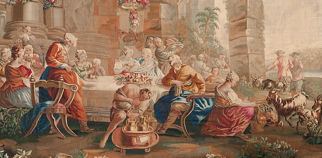 Les noces de Daphnis et Chloé, détail, Ateliers d'Aubusson, Manufacture Roby, XVIIIe siècle
